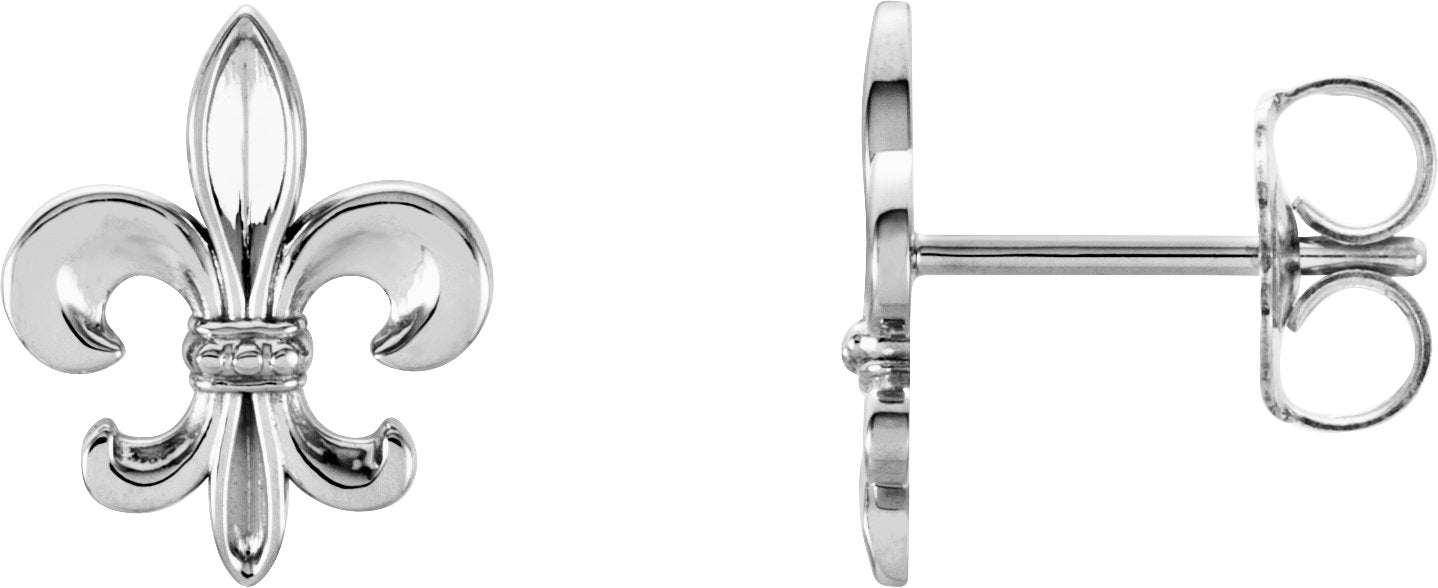 14K White Gold Fleur-de-lis Earrings