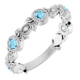 Platinum Natural Aquamarine & .03 CTW Natural Diamond Leaf Ring