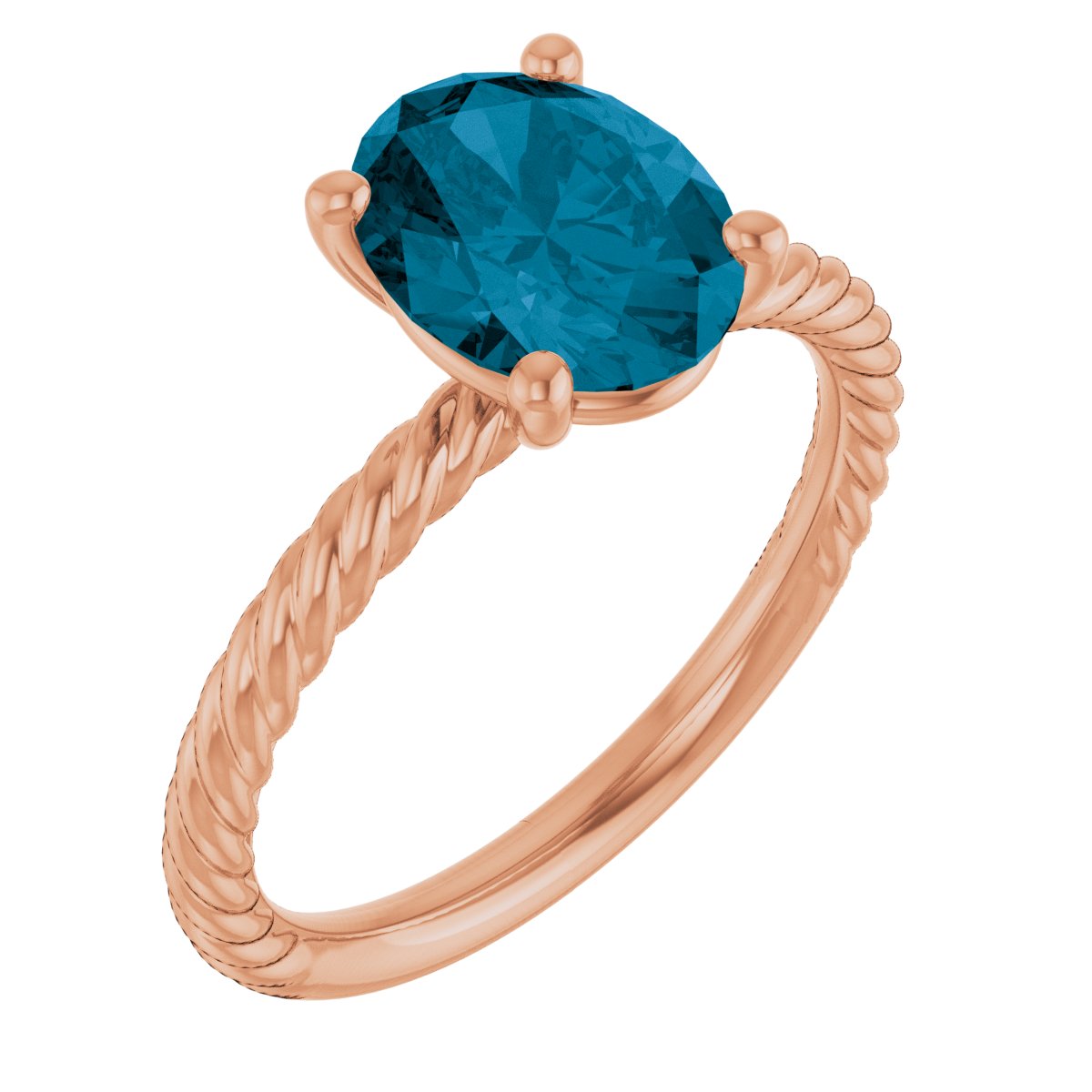 14K Rose Gold Natural London Blue Topaz Ring