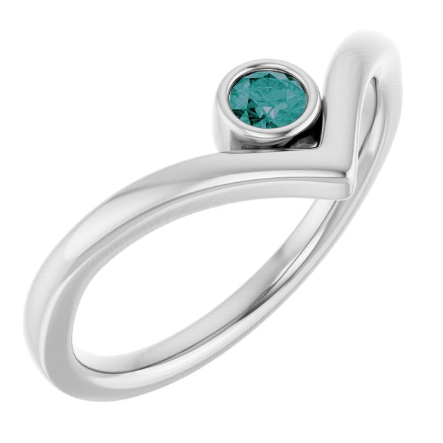 Sterling Silver Natural Alexandrite Bezel-Set V Ring