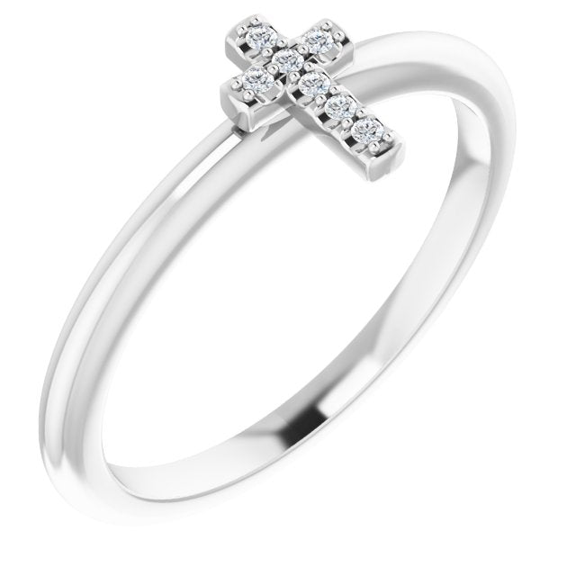 14K White .03 CTW Natural Diamond Stackable Cross Ring