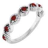 Platinum Natural Mozambique Garnet Stackable Ring