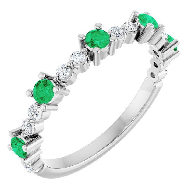 Sterling Silver Lab-Grown Emerald & 1/6 CTW Natural Diamond Ring