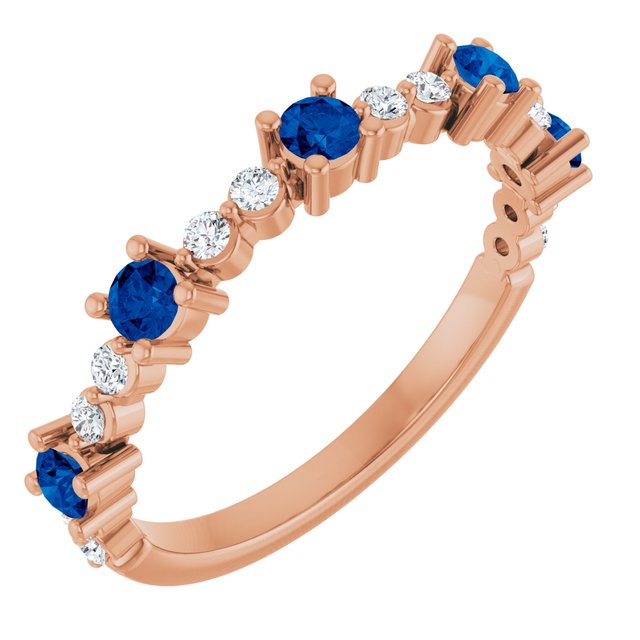 14K Rose Lab-Grown Blue Sapphire & 1/6 CTW Natural Diamond Ring