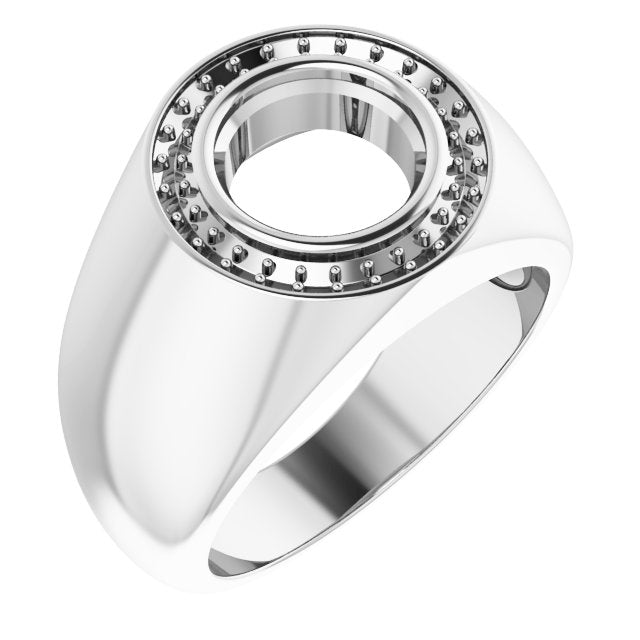 14K White 9 mm Round Ring Mounting