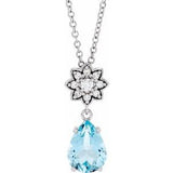 Sterling Silver Natural Aquamarine & .08 CTW Natural Diamond 16-18" Necklace