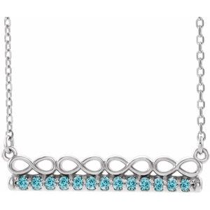 Platinum Natural Blue Zircon Infinity-Inspired Bar 18" Necklace