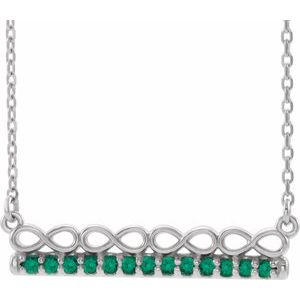 14K White Natural Emerald Infinity-Inspired Bar 18" Necklace