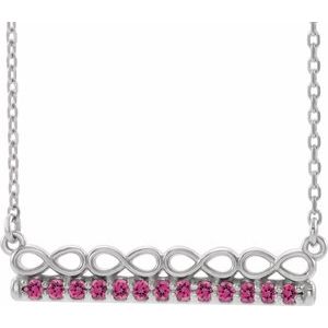 Platinum Natural Pink Tourmaline Infinity-Inspired Bar 18" Necklace