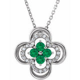 Platinum Lab-Grown Emerald & .08 CTW Natural Diamond Clover 18" Necklace