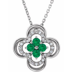 Platinum Lab-Grown Emerald & .08 CTW Natural Diamond Clover 18" Necklace