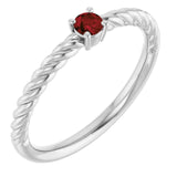 14K White 3 mm Natural Mozambique Garnet Solitaire Rope Ring