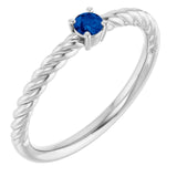 Platinum 3 mm Natural Blue Sapphire Solitaire Rope Ring
