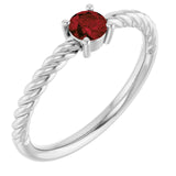 14K White 4 mm Natural Mozambique Garnet Solitaire Rope Ring