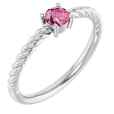 Platinum 4 mm Natural Pink Tourmaline Solitaire Rope Ring