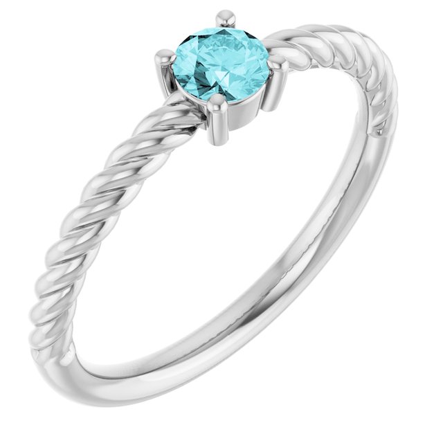 Sterling Silver 4 mm Natural Blue Zircon Solitaire Rope Ring