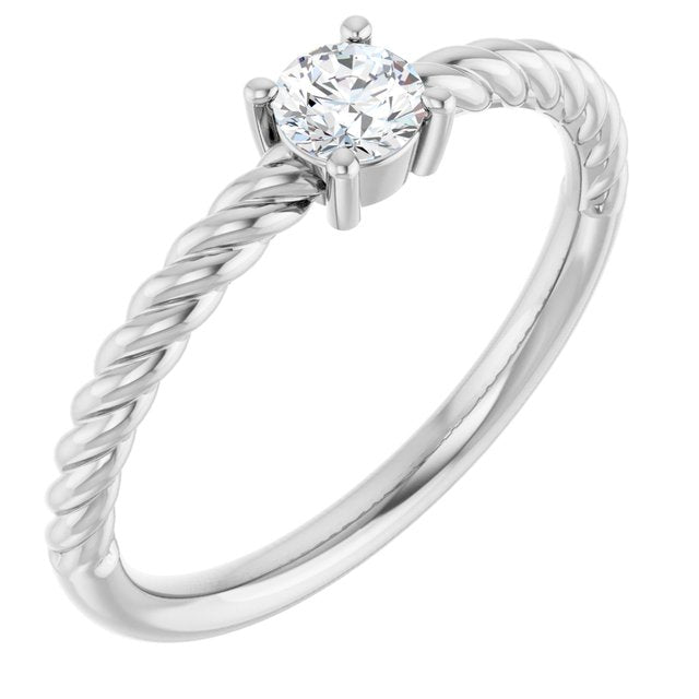 Sterling Silver 4 mm Natural White Sapphire Solitaire Rope Ring
