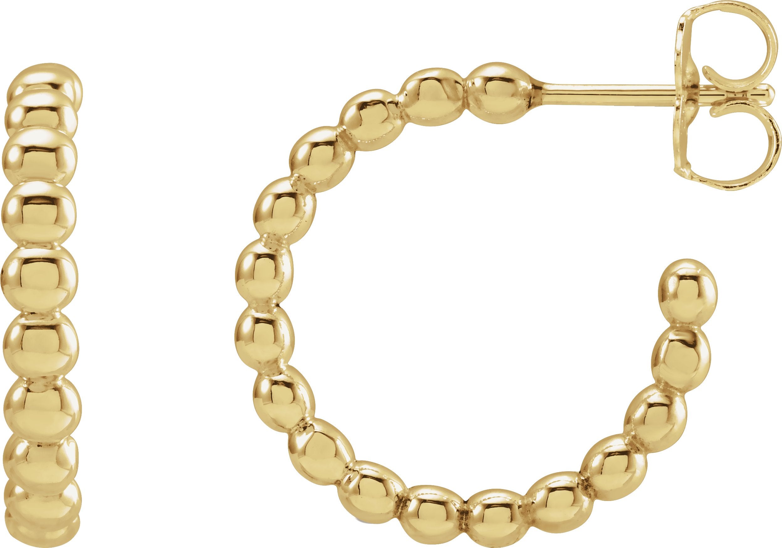 14K Yellow Gold Beaded 17 mm Hoop Earrings