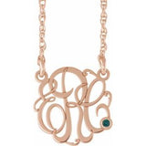 14K Rose 30 mm 3-Initials Imitation Alexandrite Script Monogram 18" Necklace
