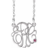 10K White 30 mm 3-Initials Imitation Pink Tourmaline Script Monogram 18" Necklace