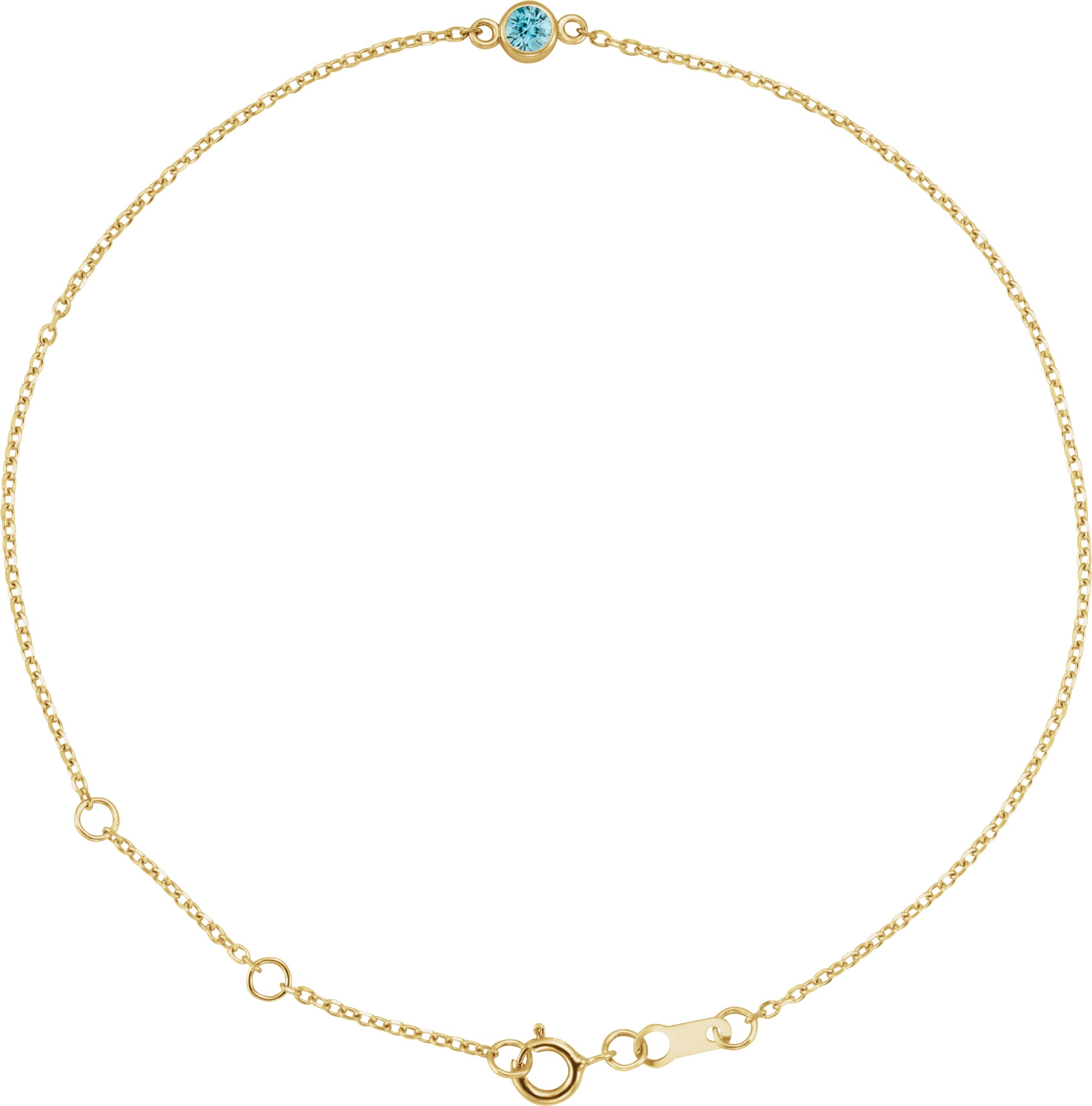 14K Yellow Gold Natural Blue Zircon Bezel-Set Solitaire 6 1/2-7 1/2" Bracelet