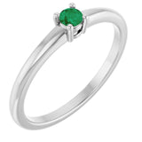 14K White Natural Emerald Ring