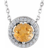 Platinum Natural Citrine & .05 CTW Natural Diamond Halo-Style 16" Necklace