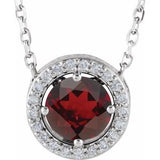 Sterling Silver Imitation Mozambique Garnet & .05 CTW Natural Diamond Halo-Style 16" Necklace