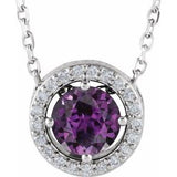 Sterling Silver Lab-Grown Alexandrite & .05 CTW Natural Diamond Halo-Style 16" Necklace