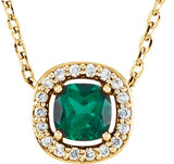 14K Yellow Gold Lab-Grown Emerald & .05 CTW Natural Diamond 16" Necklace