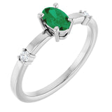 Sterling Silver Lab-Grown Emerald & .05 CTW Natural Diamond Ring