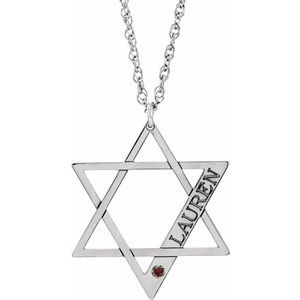 10K White Personalized Imitation Mozambique Garnet Star of David 18" Necklace