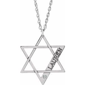10K White Personalized Imitation Diamond Star of David 18" Necklace