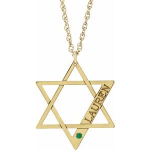 10K Yellow Personalized Imitation Emerald Star of David 18" Necklace