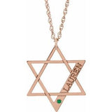 14K Rose Gold-Plated Sterling Silver Personalized Imitation Emerald Star of David 18" Necklace