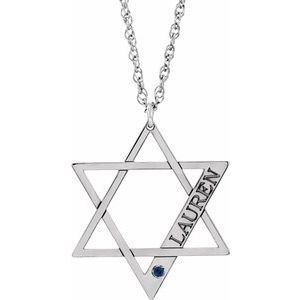10K White Personalized Imitation Blue Sapphire Star of David 18" Necklace