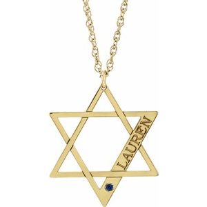 10K Yellow Personalized Imitation Blue Sapphire Star of David 18" Necklace