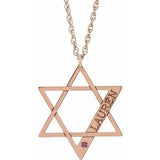 14K Rose Personalized Imitation Pink Tourmaline Star of David 18" Necklace