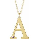 10K Yellow Engravable Imitation Amethyst Initial A 18" Necklace