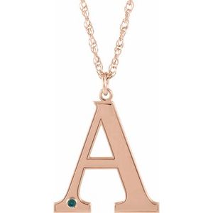 14K Rose Engravable Imitation Alexandrite Initial A 18" Necklace