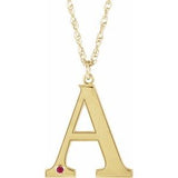 10K Yellow Engravable Imitation Ruby Initial A 18" Necklace