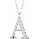 10K White Engravable Imitation Blue Sapphire Initial A 18" Necklace