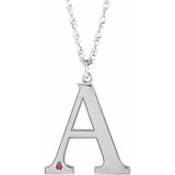 10K White Engravable Imitation Pink Tourmaline Initial A 18" Necklace