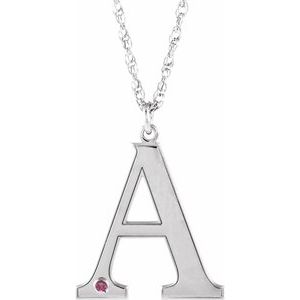 10K White Engravable Imitation Pink Tourmaline Initial A 18" Necklace