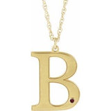 10K Yellow Engravable Imitation Mozambique Garnet Initial B 18" Necklace