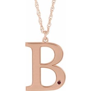 14K Rose Engravable Imitation Mozambique Garnet Initial B 18" Necklace