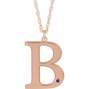 14K Rose Engravable Imitation Amethyst Initial B 18" Necklace