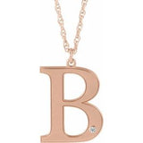 14K Rose Engravable Imitation Diamond Initial B 18" Necklace