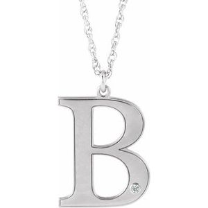 10K White Engravable Imitation Diamond Initial B 18" Necklace