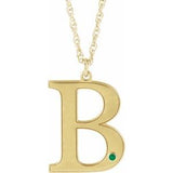 10K Yellow Engravable Imitation Emerald Initial B 18" Necklace